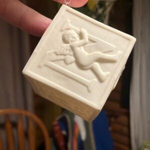 Vintage Dept 56 “Joy.” Ornament bisque